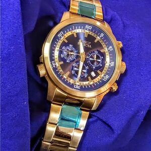 Invicta Specialty Men's Watch - 45mm Gold Tone Midnight Blue Dial #19241 New